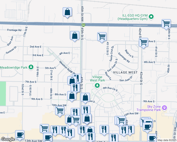 map of restaurants, bars, coffee shops, grocery stores, and more near 512 45th Street South in Fargo