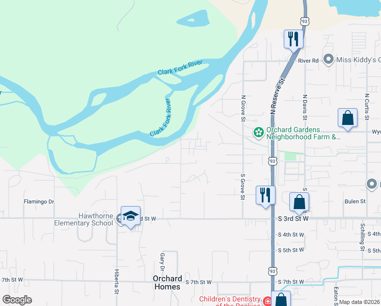 map of restaurants, bars, coffee shops, grocery stores, and more near 2732 Juneau Court in Missoula