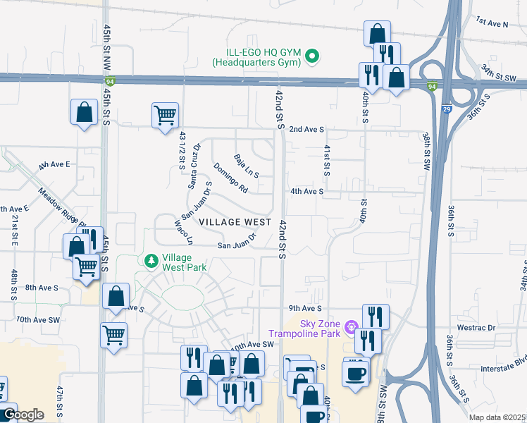 map of restaurants, bars, coffee shops, grocery stores, and more near 4420 Montego Avenue in Fargo