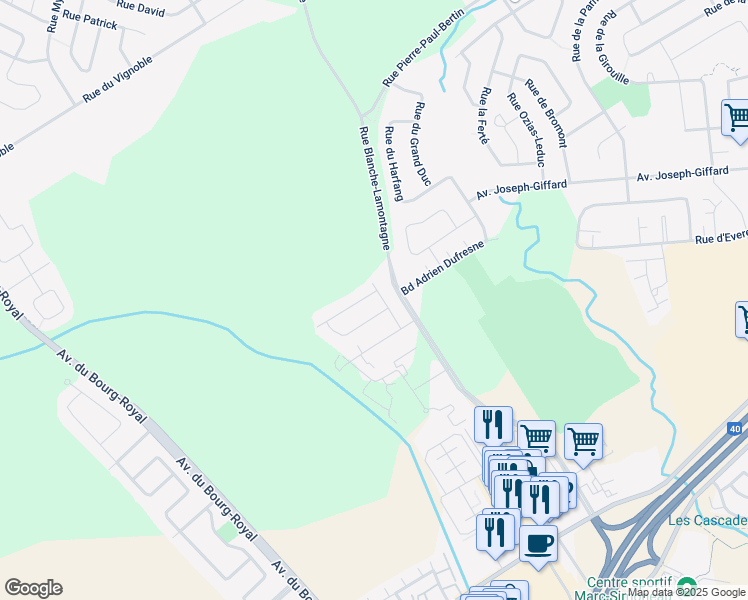 map of restaurants, bars, coffee shops, grocery stores, and more near 3328 Rue François de Villars in Québec