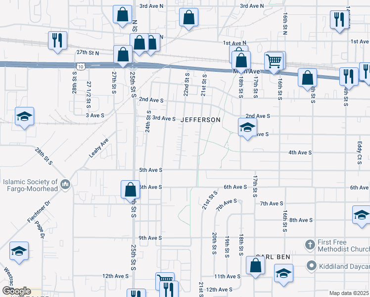 map of restaurants, bars, coffee shops, grocery stores, and more near 420 22nd Street South in Fargo