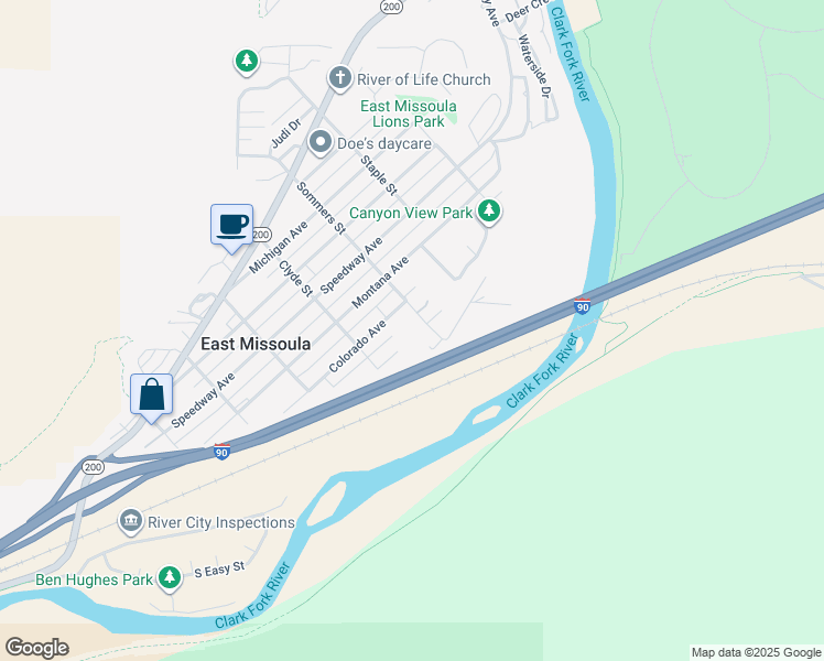 map of restaurants, bars, coffee shops, grocery stores, and more near 581 Iowa Avenue in Missoula