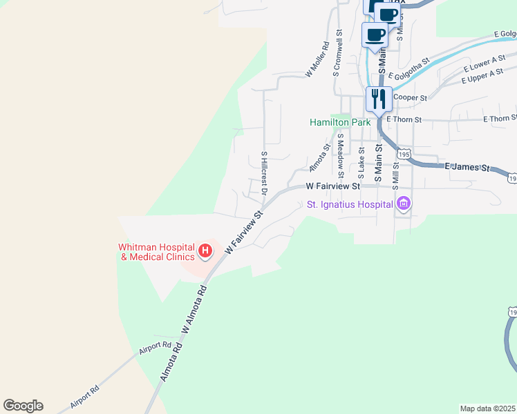 map of restaurants, bars, coffee shops, grocery stores, and more near 840 Fairview Street in Colfax