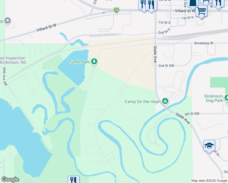 map of restaurants, bars, coffee shops, grocery stores, and more near 300-352 Palm Beach Road in Dickinson