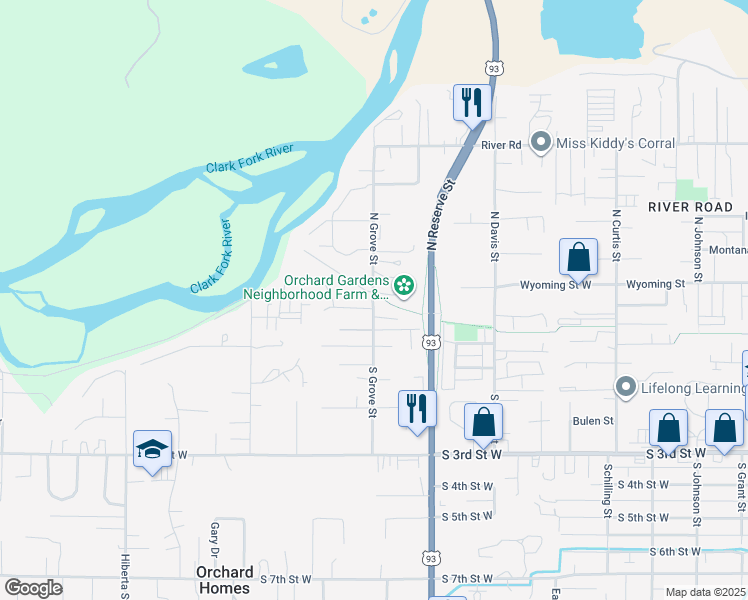 map of restaurants, bars, coffee shops, grocery stores, and more near 210 North Grove Street in Missoula