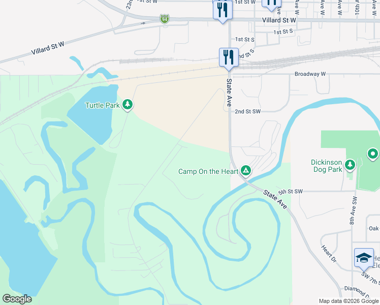 map of restaurants, bars, coffee shops, grocery stores, and more near 1-273 Palm Beach Road in Dickinson