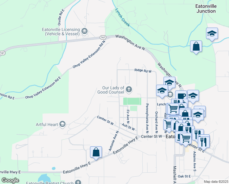 map of restaurants, bars, coffee shops, grocery stores, and more near 350 Braden Close Avenue North in Eatonville