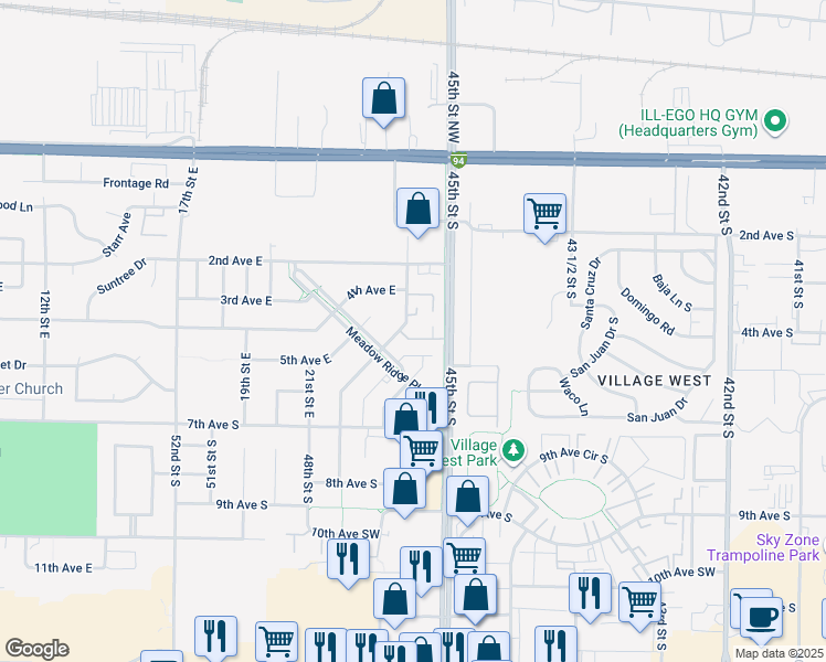 map of restaurants, bars, coffee shops, grocery stores, and more near 470 23rd Street East in West Fargo