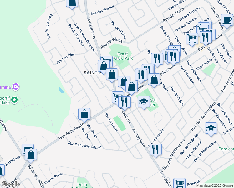 map of restaurants, bars, coffee shops, grocery stores, and more near in Québec