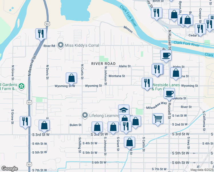 map of restaurants, bars, coffee shops, grocery stores, and more near 2018 Wyoming Street in Missoula