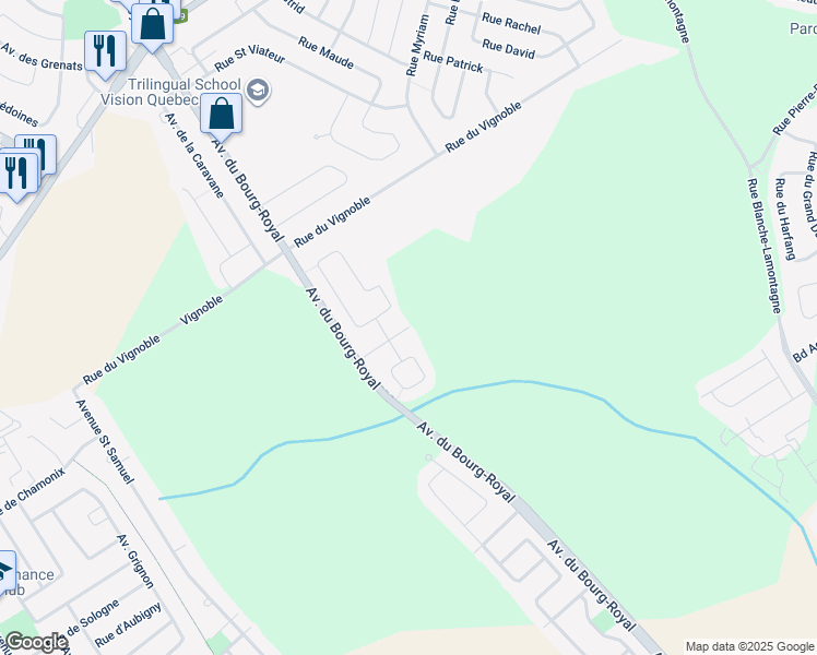 map of restaurants, bars, coffee shops, grocery stores, and more near 1575 Rue de Grandlieu in Quebec