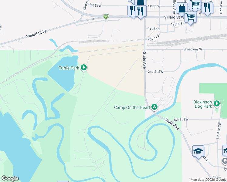 map of restaurants, bars, coffee shops, grocery stores, and more near 300 Palm Beach Road in Dickinson