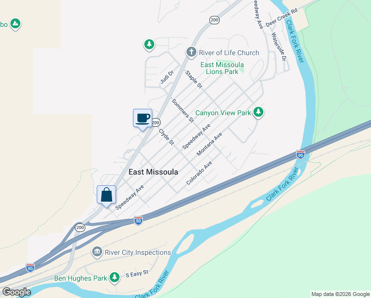 map of restaurants, bars, coffee shops, grocery stores, and more near 517 Speedway Avenue in Missoula