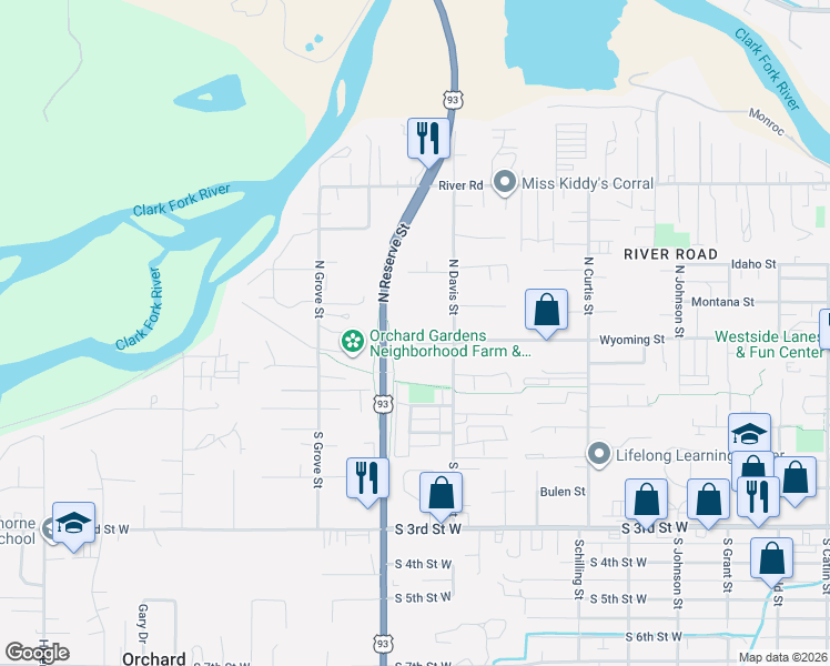 map of restaurants, bars, coffee shops, grocery stores, and more near 2434 Wyoming St in Missoula
