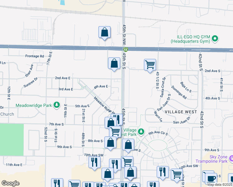 map of restaurants, bars, coffee shops, grocery stores, and more near 470 23rd Street East in West Fargo