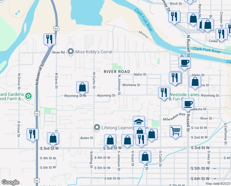 map of restaurants, bars, coffee shops, grocery stores, and more near 2018 Wyoming Street in Missoula