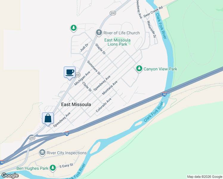 map of restaurants, bars, coffee shops, grocery stores, and more near 549 Montana Avenue in Missoula
