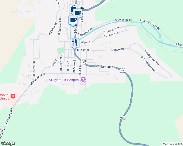 map of restaurants, bars, coffee shops, grocery stores, and more near 315 East Fairview Street in Colfax
