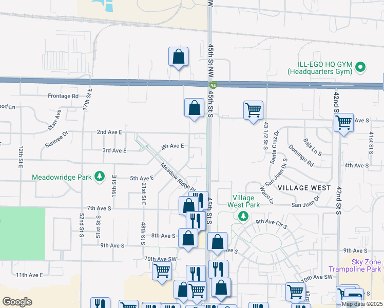 map of restaurants, bars, coffee shops, grocery stores, and more near 470 23rd Street East in West Fargo