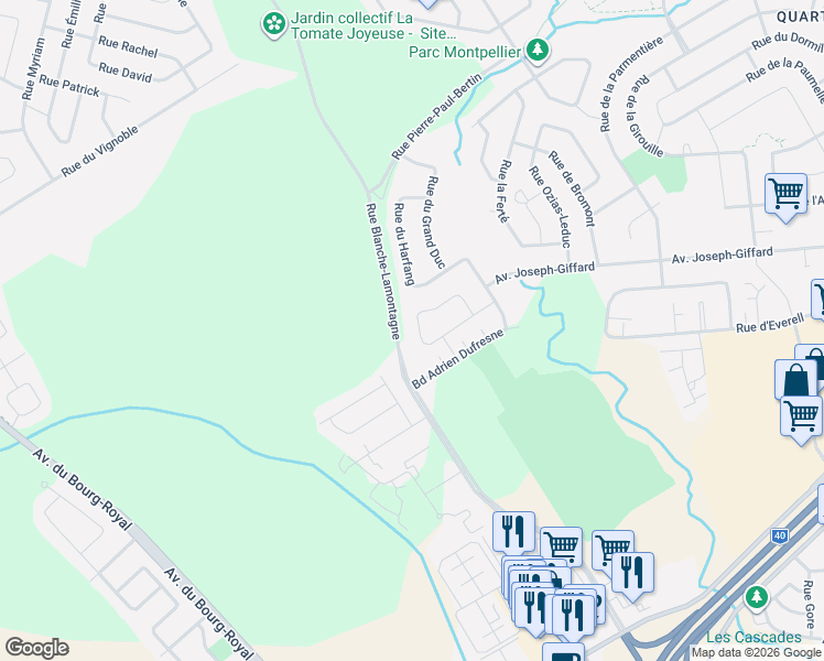 map of restaurants, bars, coffee shops, grocery stores, and more near 3018 Rue du Hibou in Québec