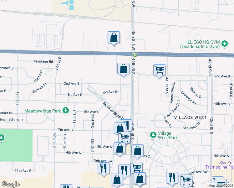 map of restaurants, bars, coffee shops, grocery stores, and more near 420 22nd Street East in West Fargo
