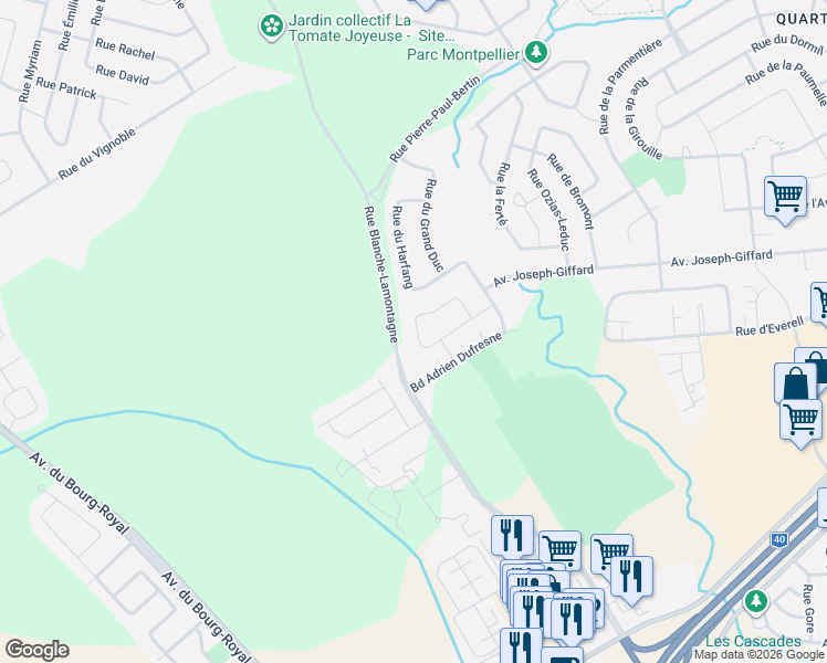 map of restaurants, bars, coffee shops, grocery stores, and more near 3018 Rue du Hibou in Québec
