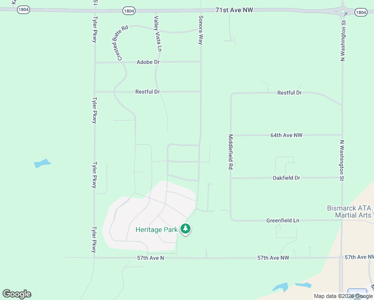 map of restaurants, bars, coffee shops, grocery stores, and more near 6301 Valley Vista Lane in Bismarck