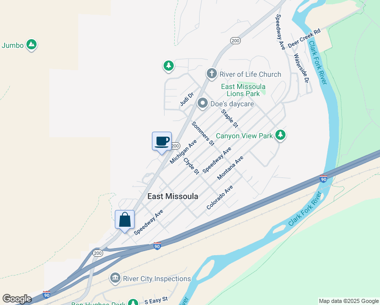 map of restaurants, bars, coffee shops, grocery stores, and more near 646 Clyde Street in Missoula