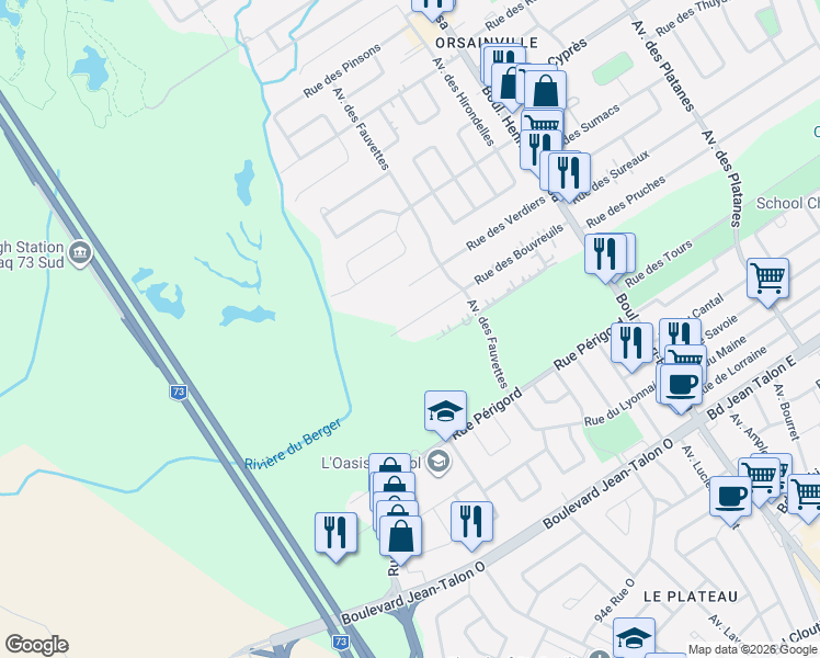 map of restaurants, bars, coffee shops, grocery stores, and more near 2380 Rue des Bouvreuils in Québec