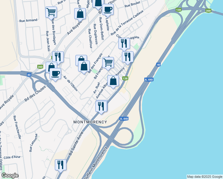 map of restaurants, bars, coffee shops, grocery stores, and more near 511 114e Rue in Québec