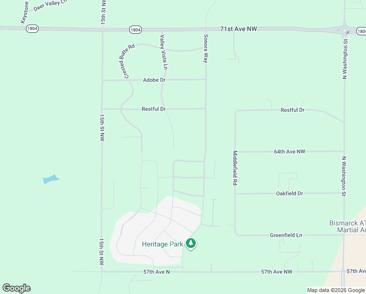 map of restaurants, bars, coffee shops, grocery stores, and more near 6301 Valley Vista Lane in Bismarck