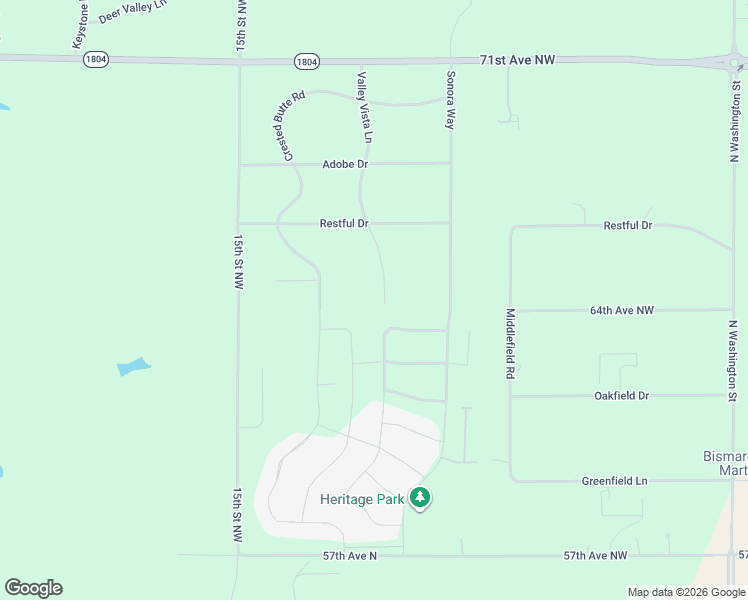 map of restaurants, bars, coffee shops, grocery stores, and more near 6000 Valley Vista Lane in Bismarck