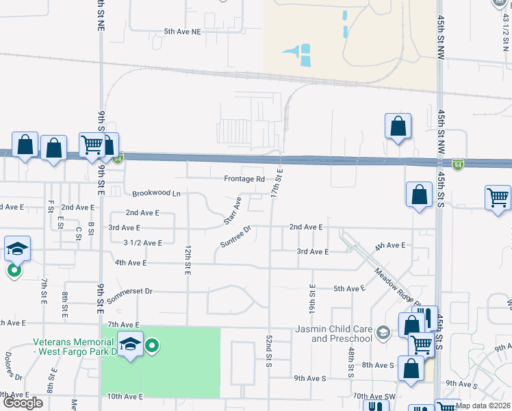 map of restaurants, bars, coffee shops, grocery stores, and more near 120 17th Street East in West Fargo
