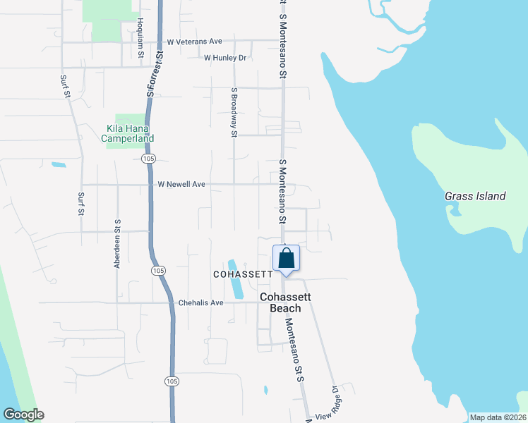 map of restaurants, bars, coffee shops, grocery stores, and more near 1316 Ocosta Street South in Westport