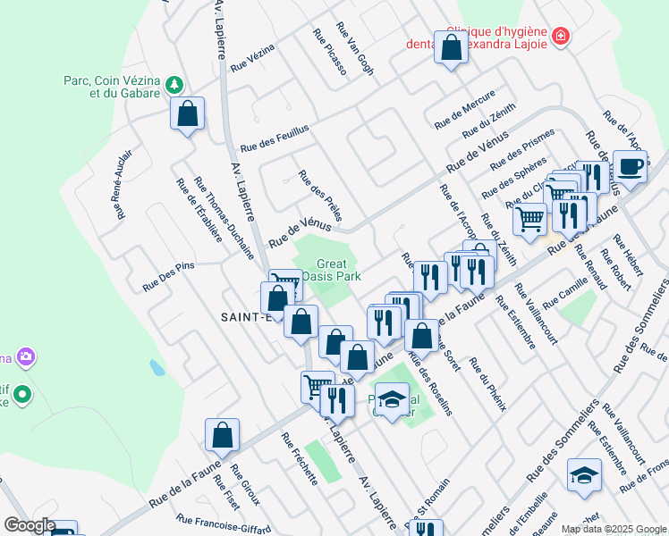 map of restaurants, bars, coffee shops, grocery stores, and more near 1920 Rue des Tricornes in Québec