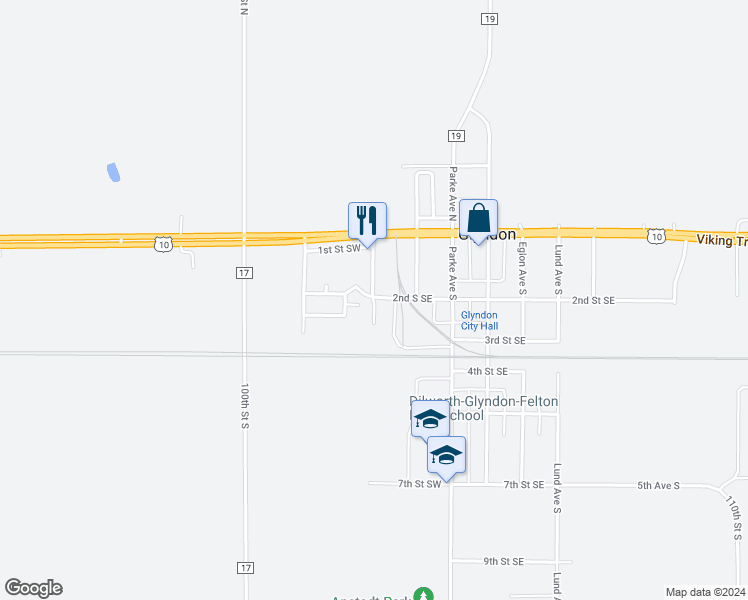 map of restaurants, bars, coffee shops, grocery stores, and more near Pleasant View Avenue Southwest in Glyndon