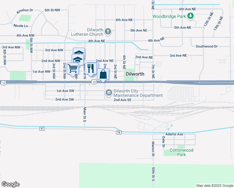 map of restaurants, bars, coffee shops, grocery stores, and more near in Dilworth