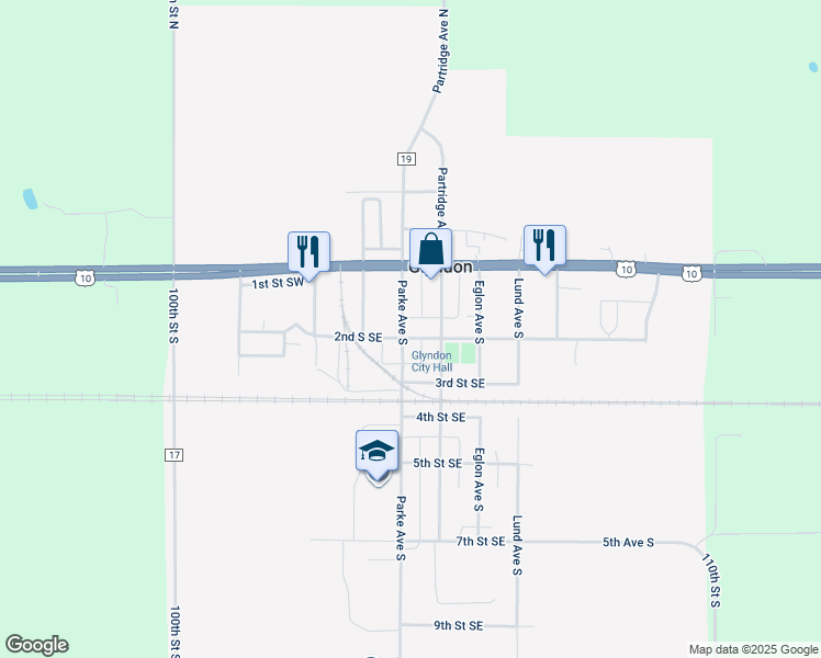 map of restaurants, bars, coffee shops, grocery stores, and more near 207 Parke Avenue South in Glyndon
