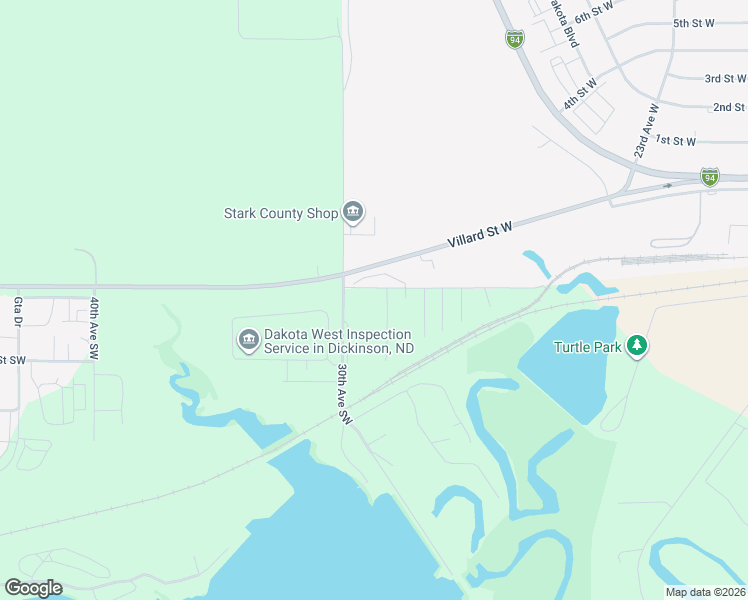 map of restaurants, bars, coffee shops, grocery stores, and more near 18-198 29th Avenue Southwest in Dickinson