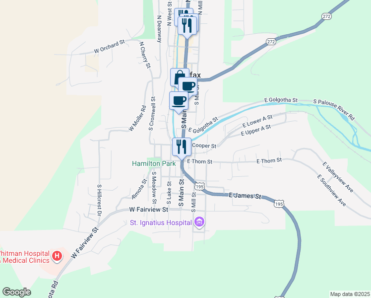 map of restaurants, bars, coffee shops, grocery stores, and more near 603 South Main Street in Colfax