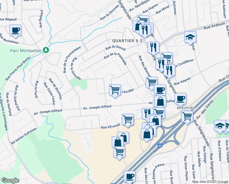 map of restaurants, bars, coffee shops, grocery stores, and more near 463 Rue de l'Avrillet in Québec