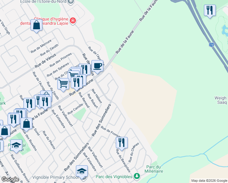 map of restaurants, bars, coffee shops, grocery stores, and more near 1482 Rue Gagnon in Québec