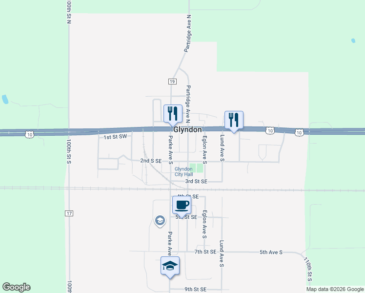 map of restaurants, bars, coffee shops, grocery stores, and more near 103 Partridge Avenue South in Glyndon