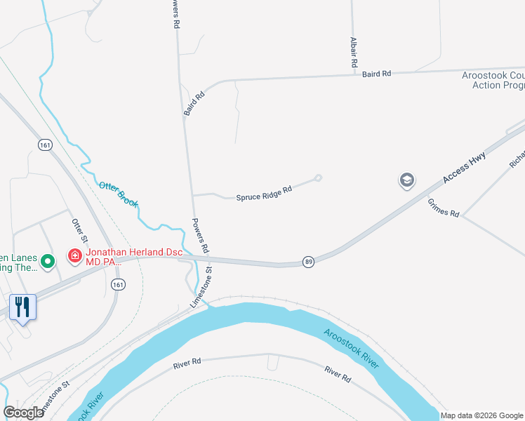 map of restaurants, bars, coffee shops, grocery stores, and more near 49 Spruce Ridge Road in Caribou