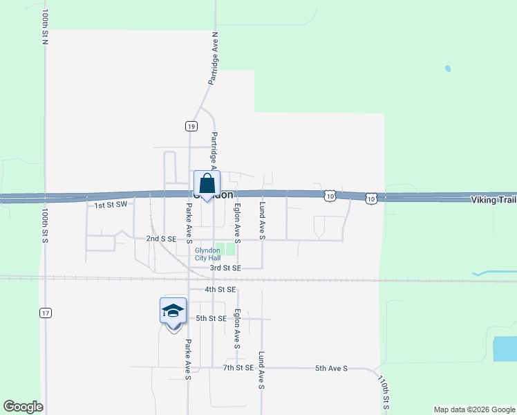 map of restaurants, bars, coffee shops, grocery stores, and more near 121 Lund Avenue South in Glyndon
