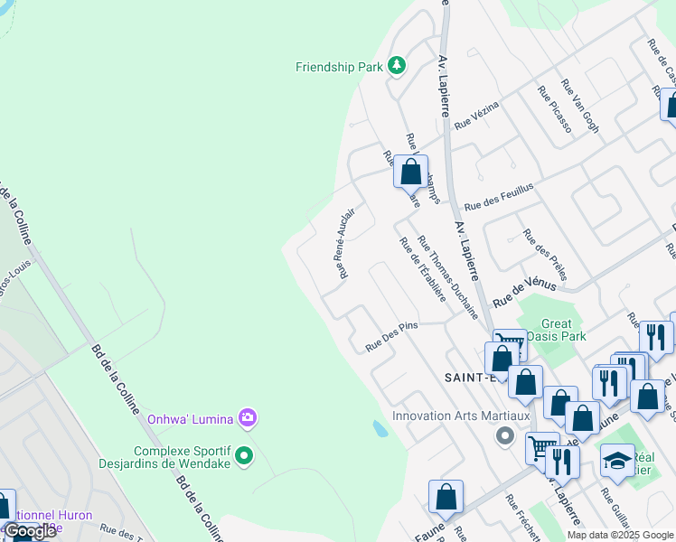 map of restaurants, bars, coffee shops, grocery stores, and more near 5880 Rue René-Auclair in Québec