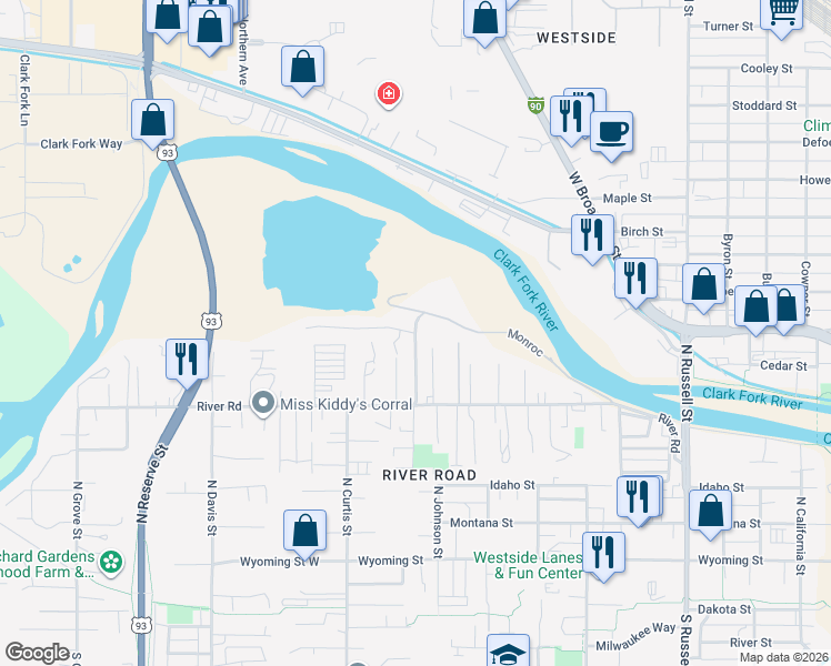 map of restaurants, bars, coffee shops, grocery stores, and more near 2001 Saulter Drive in Missoula