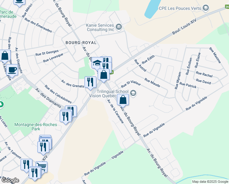map of restaurants, bars, coffee shops, grocery stores, and more near 775 Rue Saint Viateur in Charlesbourg