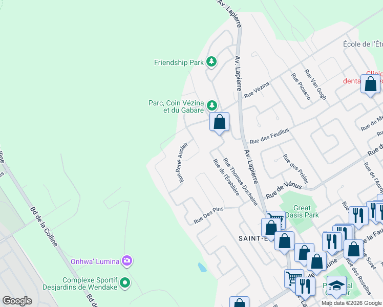 map of restaurants, bars, coffee shops, grocery stores, and more near 2340 Rue du Cuir in Québec