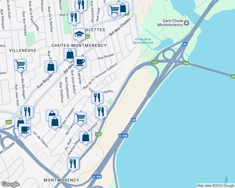 map of restaurants, bars, coffee shops, grocery stores, and more near 78 Avenue Saint Grégoire in Ville de Québec